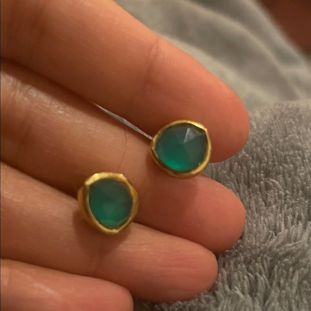 Monica vinader gold vermeil 925 sterling Green Onyx Stud Earrings